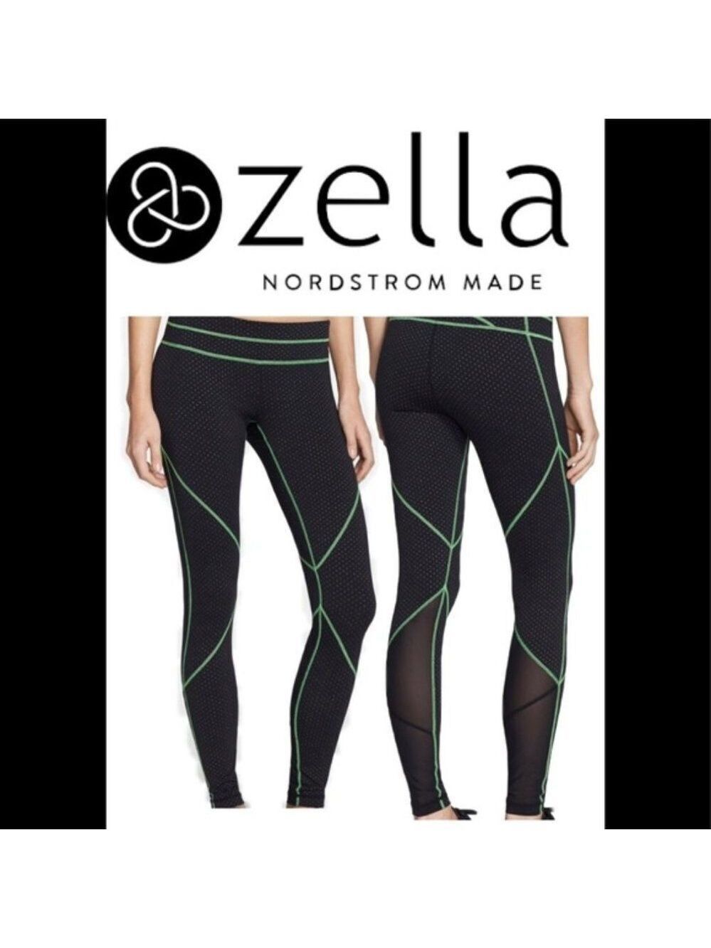 Zella Black halo leggings multicoloured polkadot Green stitch Sz S fitness gym
